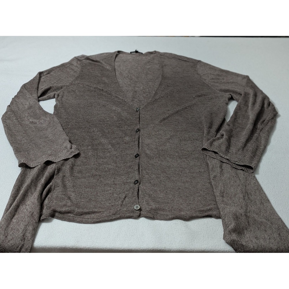 Eileen Fisher L 100% Linen Brown Button Down Cardigan High Low Long Lagenlook - Picture 3 of 10